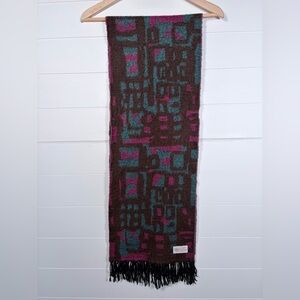 100% Cashmere Made in England Geometric Patterned Scarf with Fringe 11 1/2 X 72